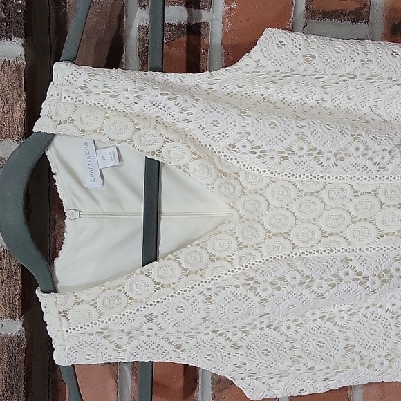 charter CLUB off white beautiful crocheted sleeveless dress. Size is PP - Picture 6 of 8